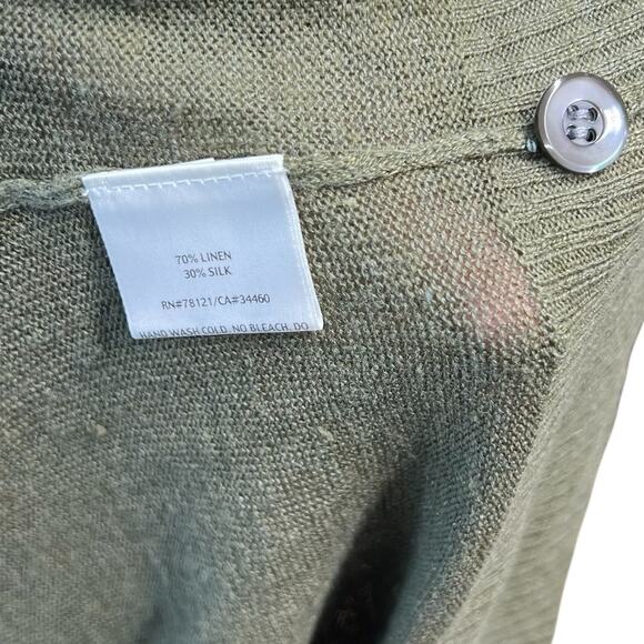 Eileen‎ Fisher Cardigan Sweater Knit Short Sleeve Linen Silk Olive Green Large - Picture 8 of 9